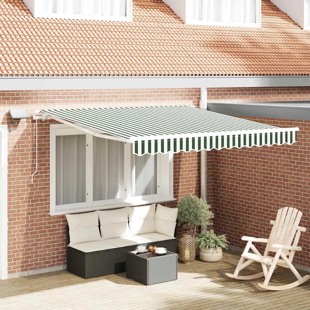 vidaXL Прибираща се тента Зелен и бял 350 x 250 cm Тъкан и алуминий