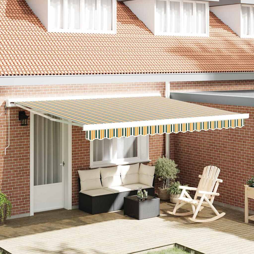 vidaXL Прибираща се тента Зелен и бял 400 × 350 cm