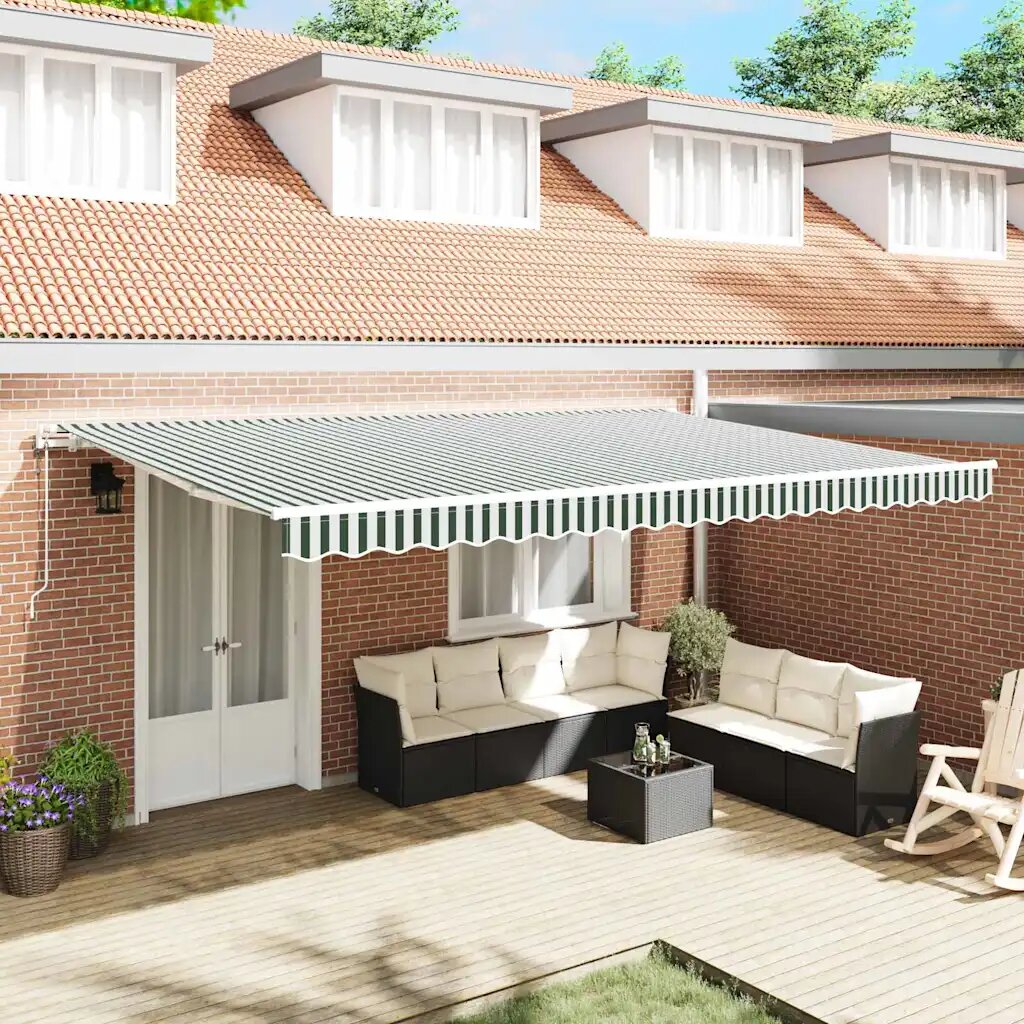 vidaXL Прибираща се тента Зелен и бял 500 × 300 cm Тъкан и алуминий