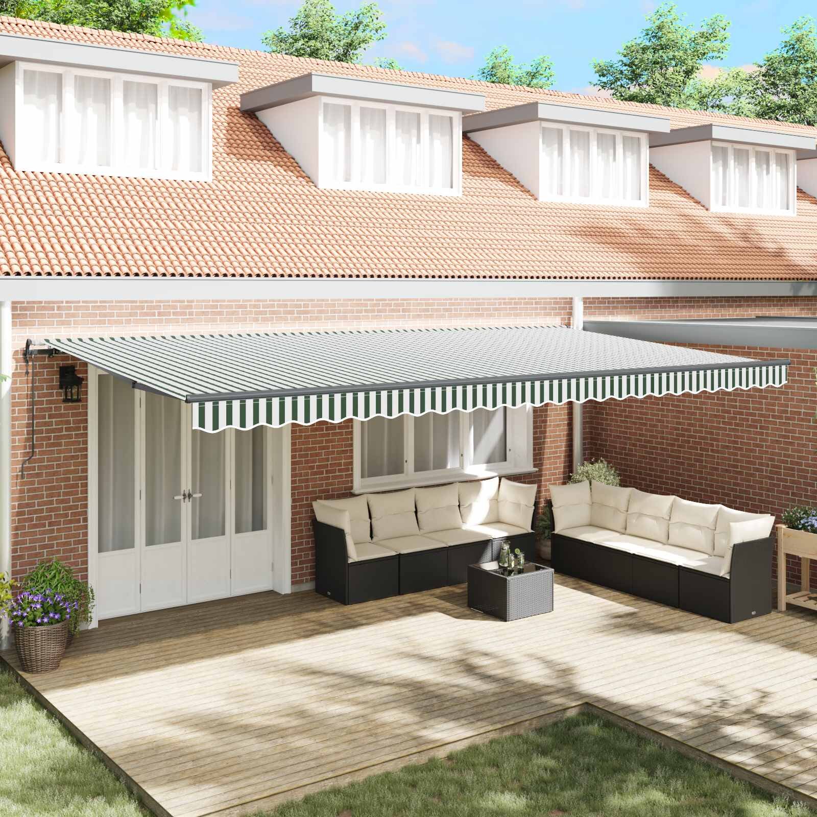 vidaXL Прибираща се тента Зелен и бял 600 × 300 cm Тъкан и алуминий