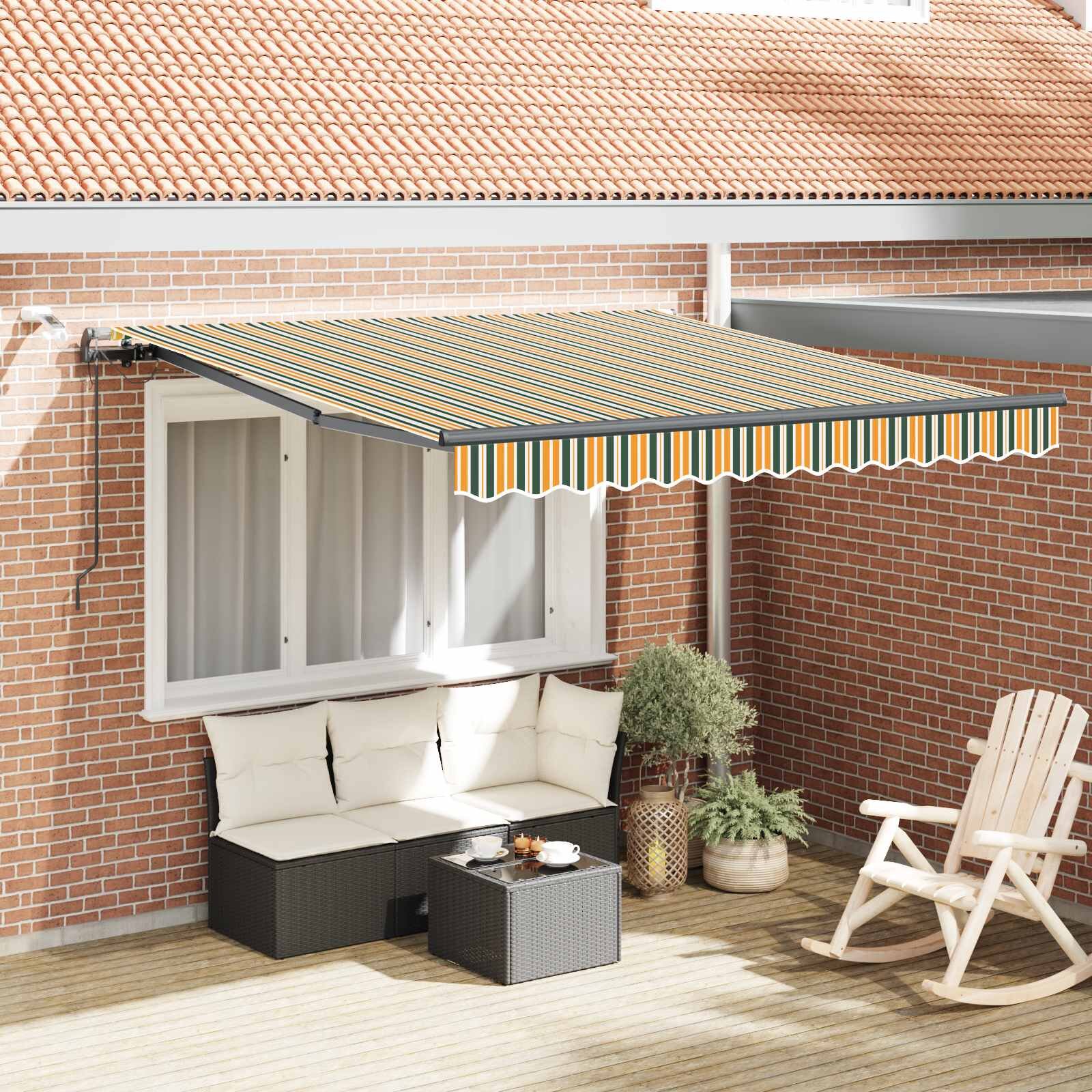 vidaXL Прибираща се тента Зелен и жълт 300 x 250 cm Полиестер