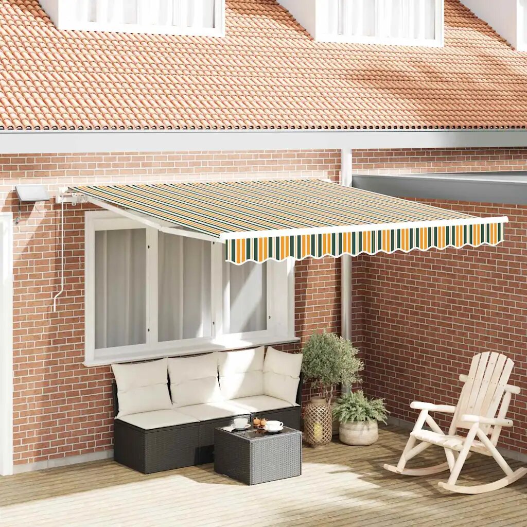 vidaXL Прибираща се тента Зелен и жълт 300 x 250 cm Тъкан и алуминий