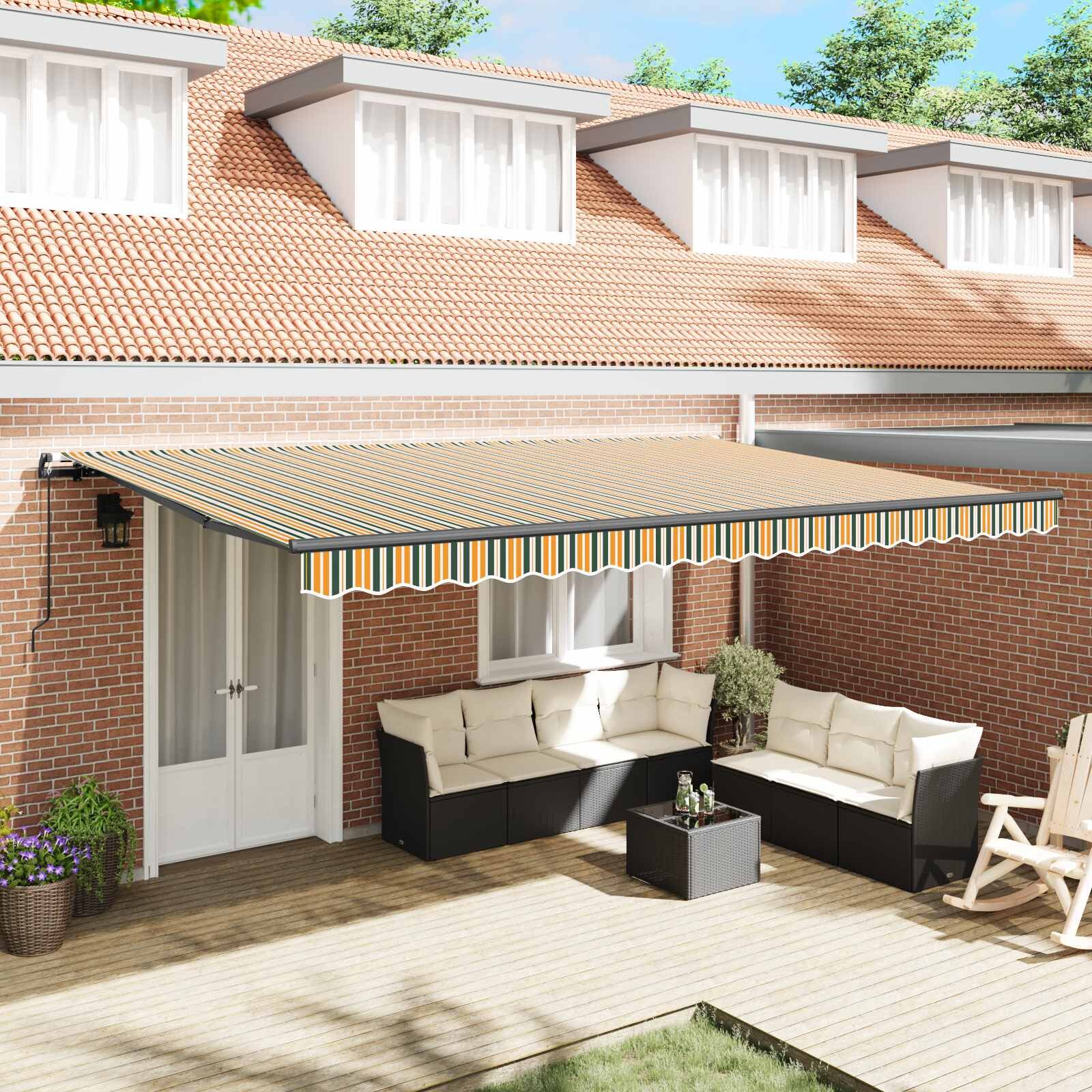 vidaXL Прибираща се тента Зелен и жълт 500 × 300 cm