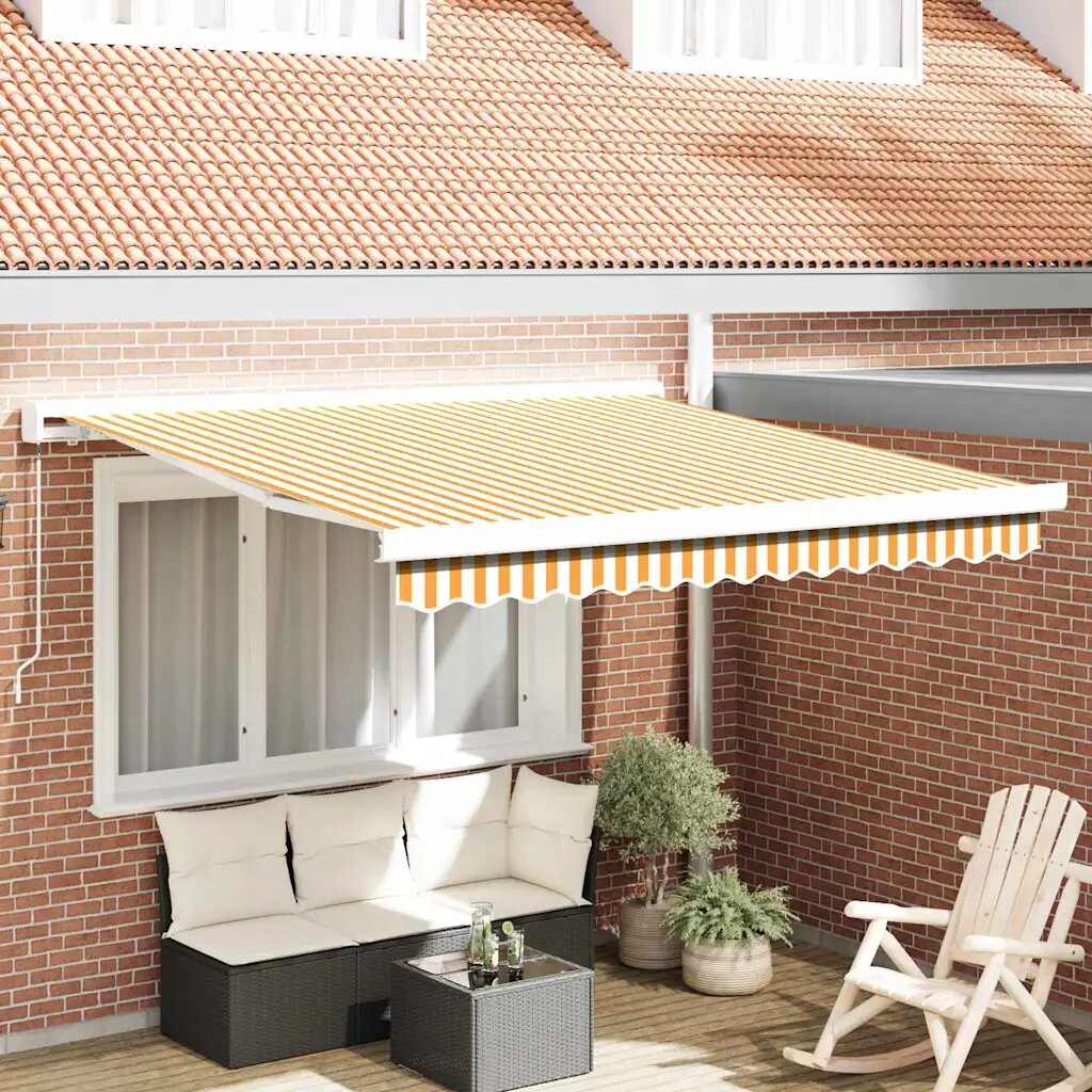 vidaXL Прибираща се тента Жълт и бял 300 x 250 cm Платно и алуминий