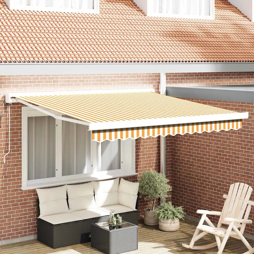 vidaXL Прибираща се тента Жълт и бял 300 x 250 x 165 см
