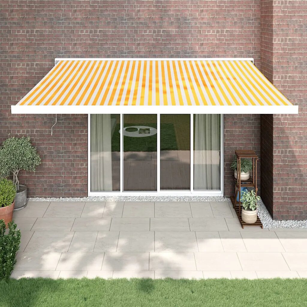 vidaXL Прибираща се тента Жълт и бял 400 × 300 cm Текстил и Метал