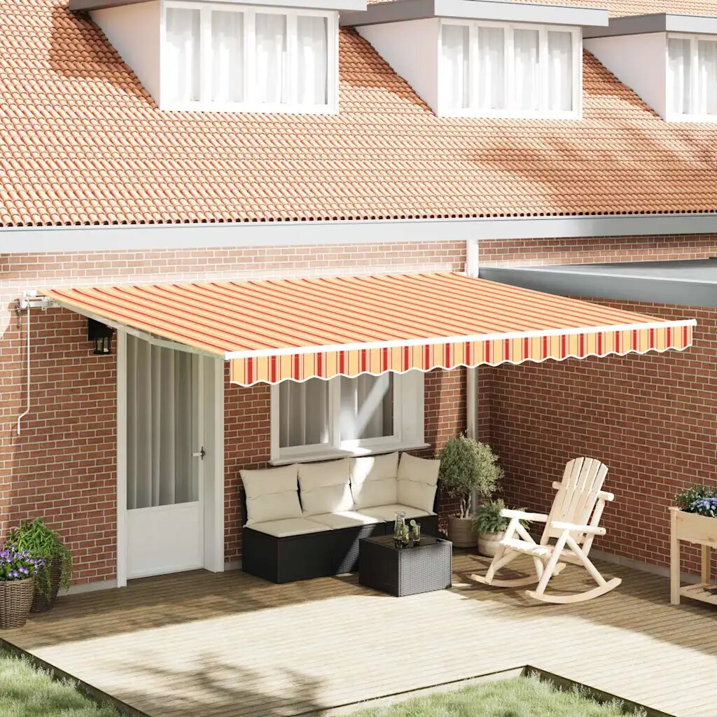 vidaXL Прибираща се тента Жълт и оранжев 450 × 350 cm Тъкан и алуминий