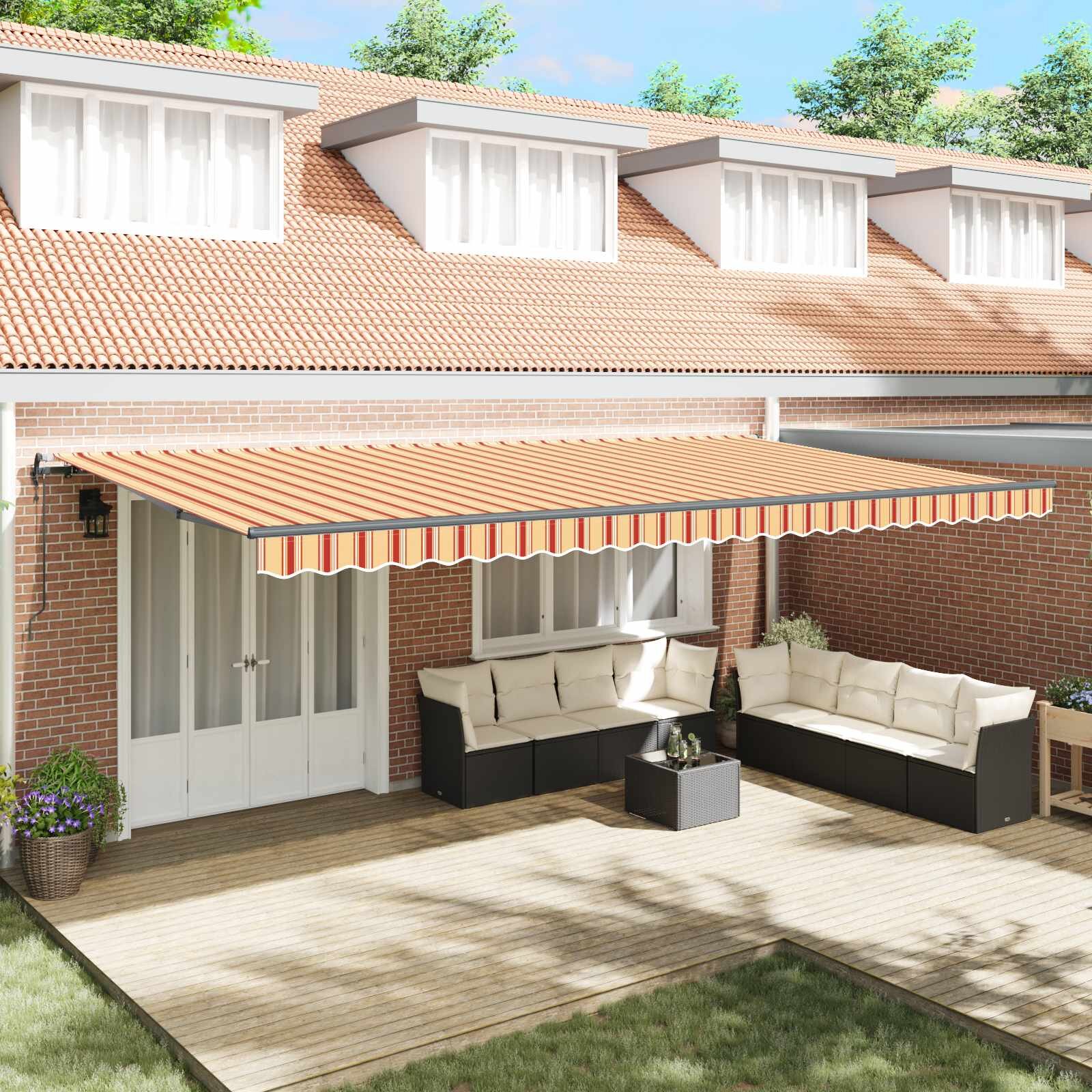 vidaXL Прибираща се тента Жълт и оранжев 600 × 350 cm Тъкан и алуминий