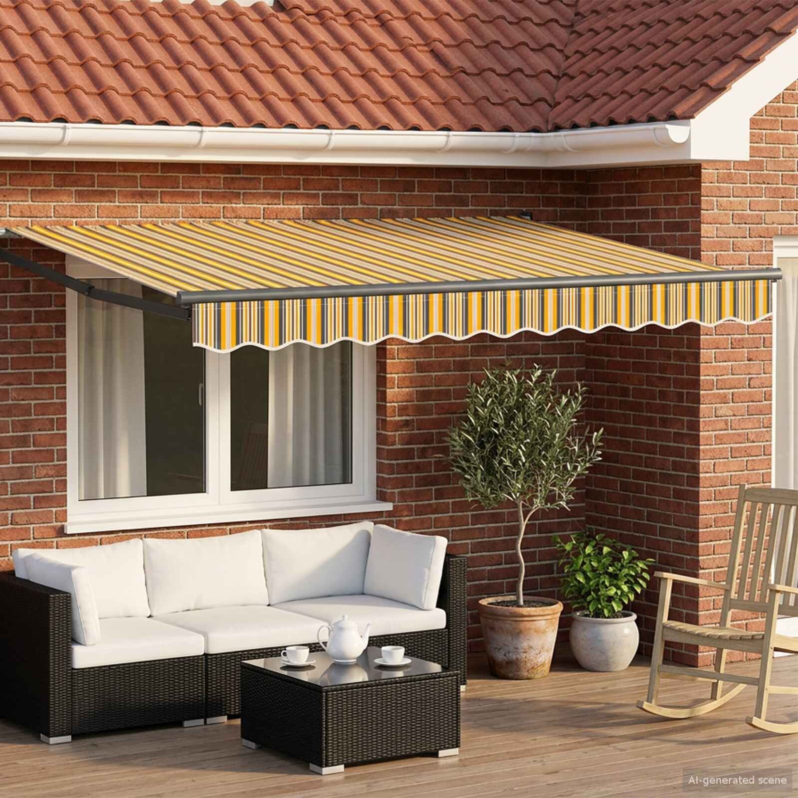 vidaXL Прибираща се тента Жълто сиво и бяло 3 x 2 m