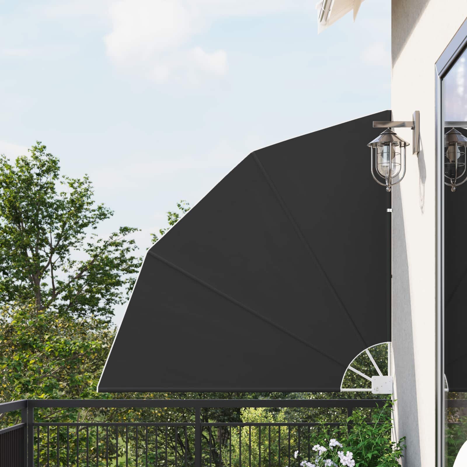 vidaXL Прозорец за балкон 140 x 140 cm Полиестер Черно
