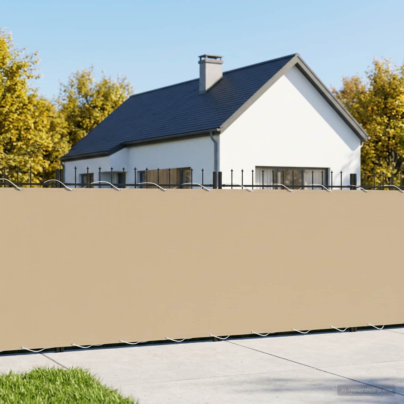 vidaXL Прозорец за балкон 150 x 400 cm Тъкан с PU покритие Бежово