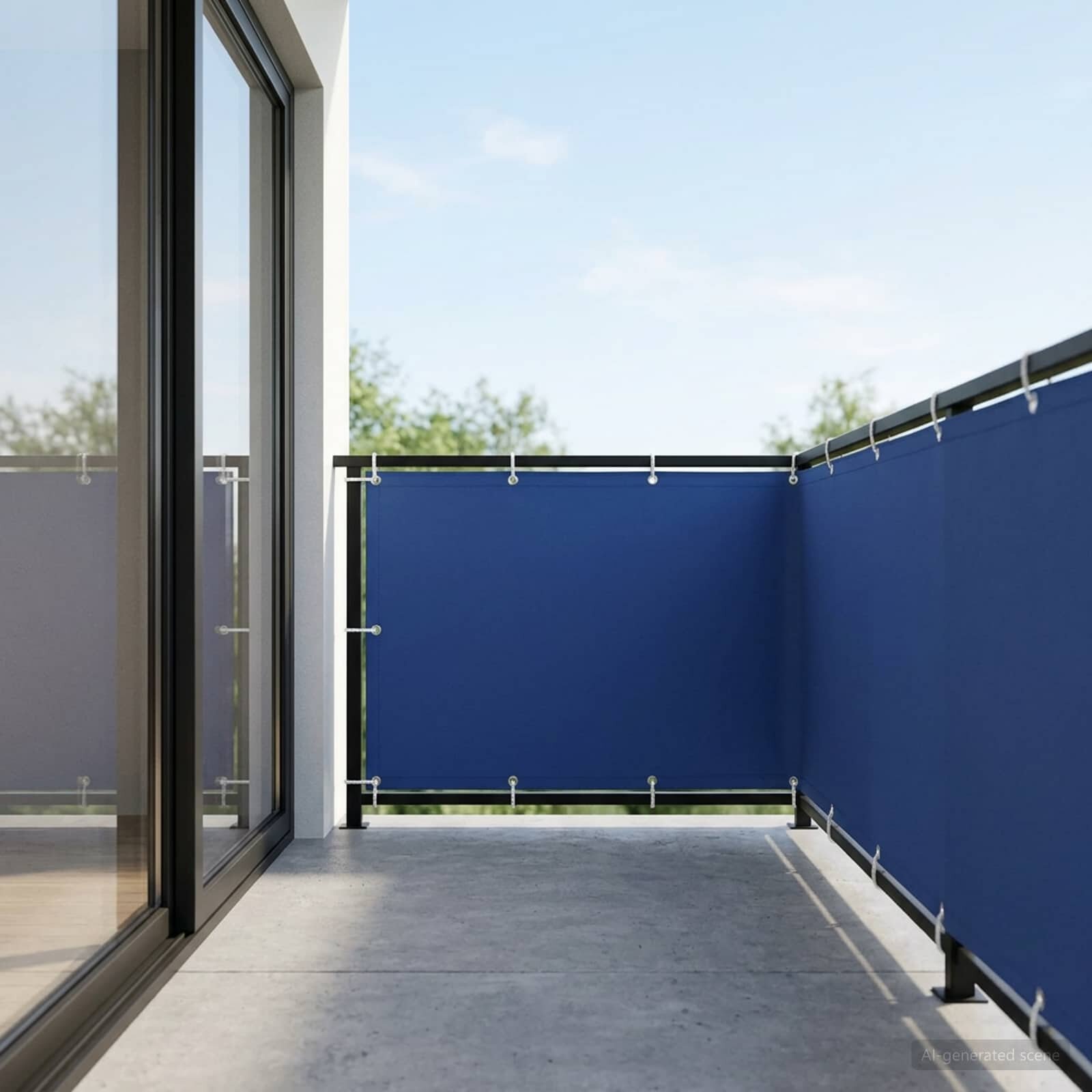 vidaXL Прозорец за балкон 150 x 400 cm Тъкан с PU покритие Синьо