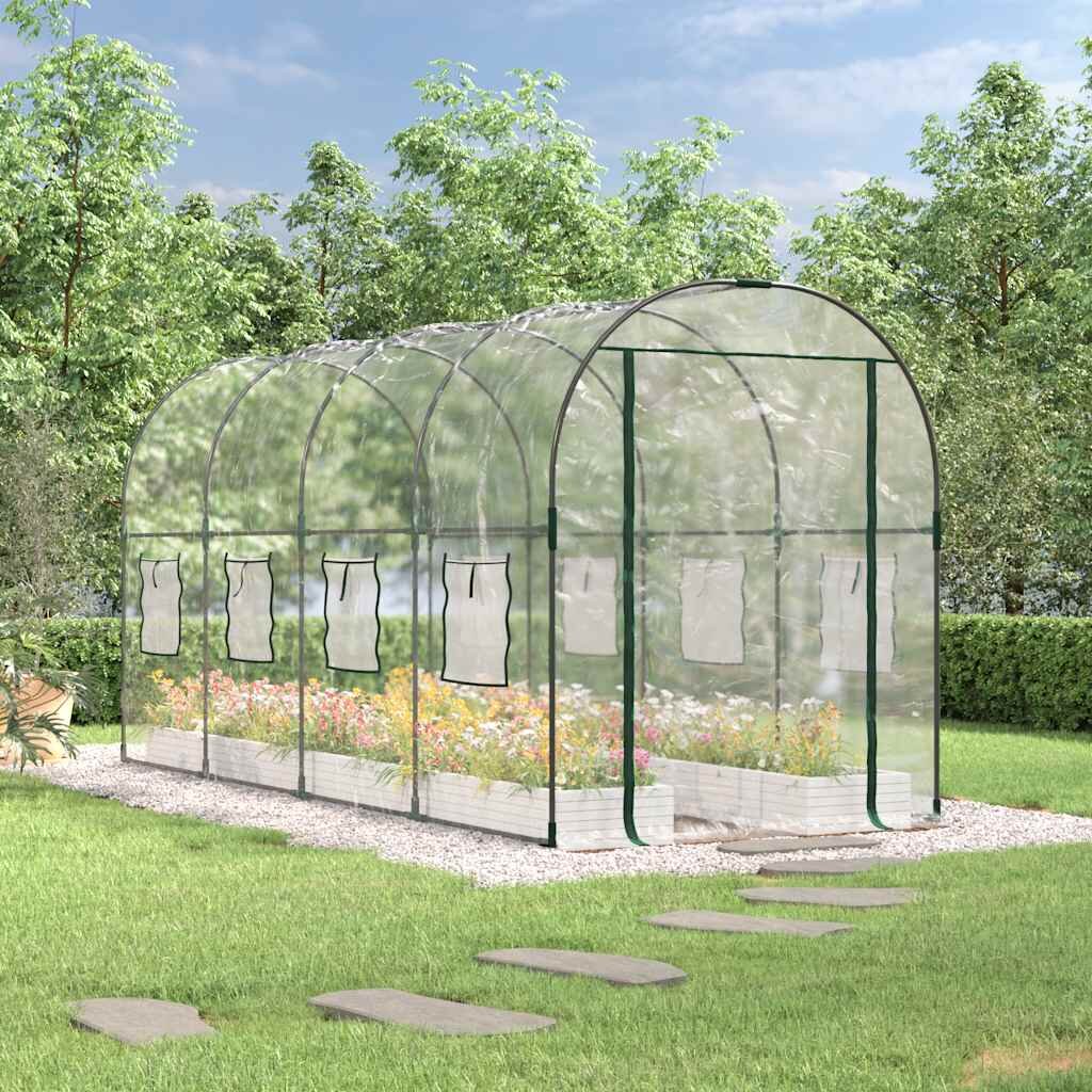 vidaXL Прозрачна оранжерия 160x400x190 см PVC и стомана с прахова боя