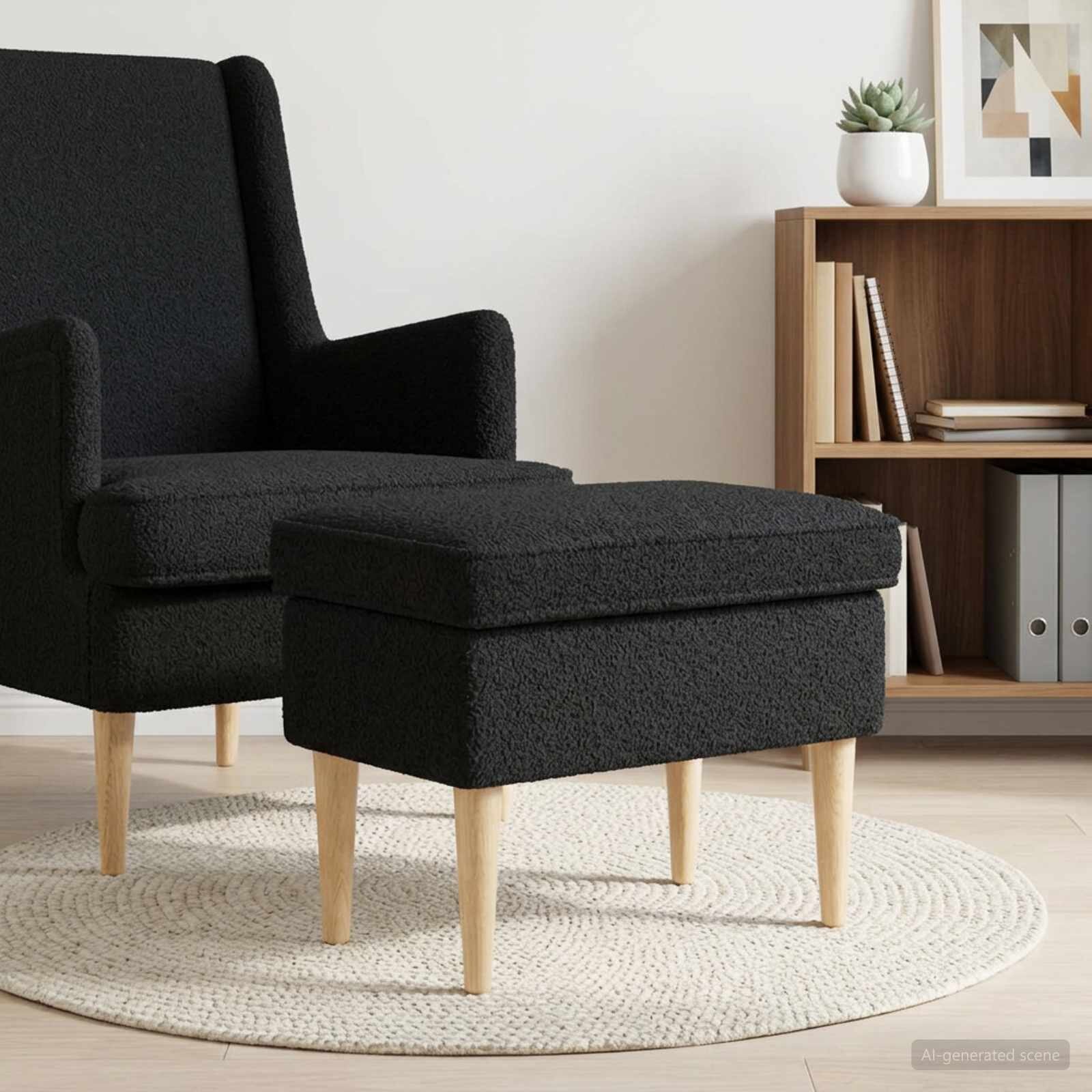 vidaXL Пуф за крака Черно 55 x 35 x 41 см Букле