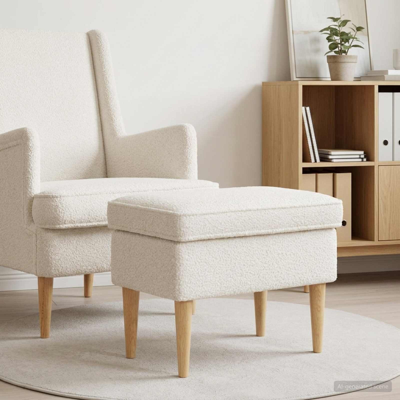 vidaXL Пуф за крака Кремаво 55 x 35 x 41 см Букле