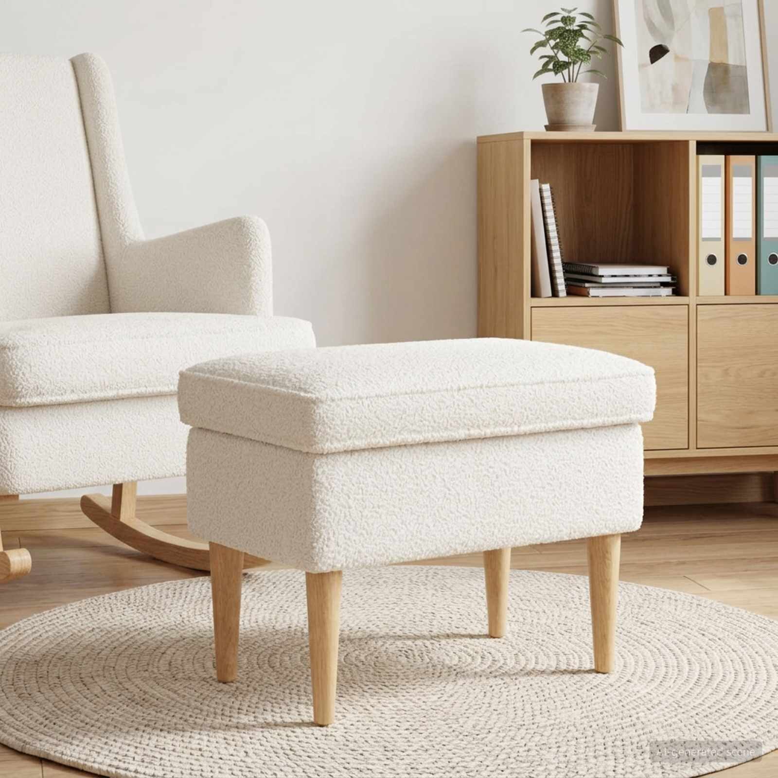 vidaXL Пуф за крака Кремаво 55 x 35 x 41 см Букле