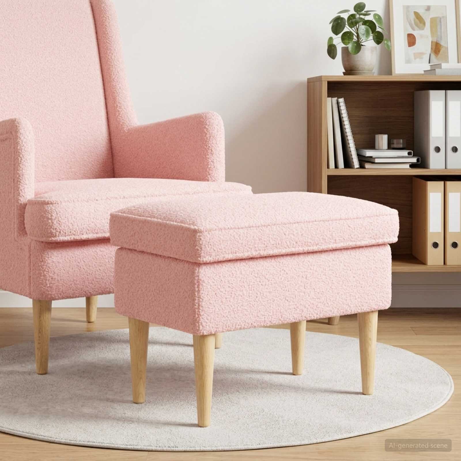 vidaXL Пуф за крака Розово 55 x 35 x 41 см Букле