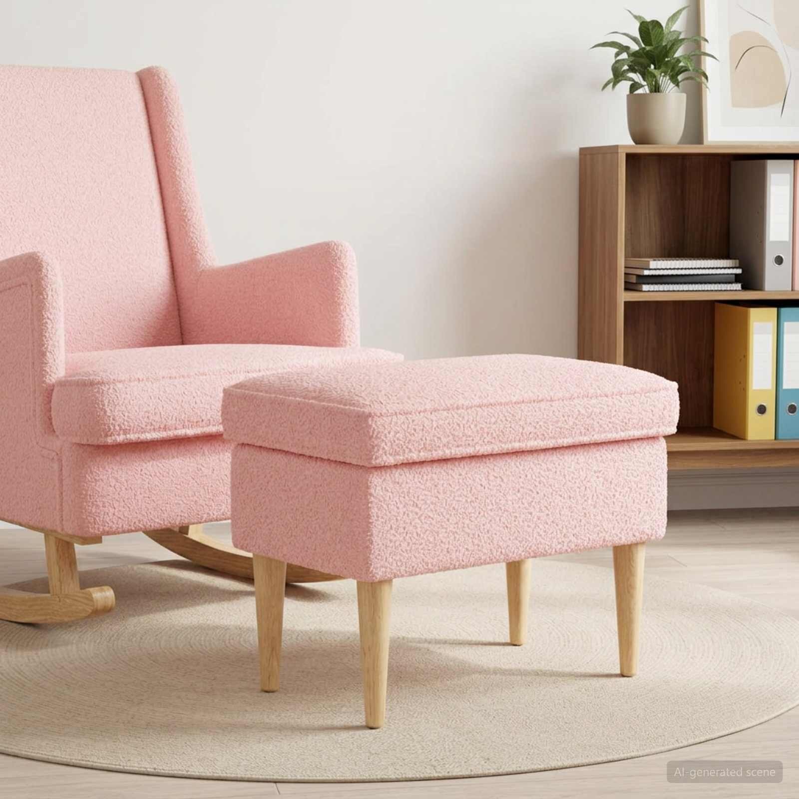 vidaXL Пуф за крака Розово 55 x 35 x 41 см Букле
