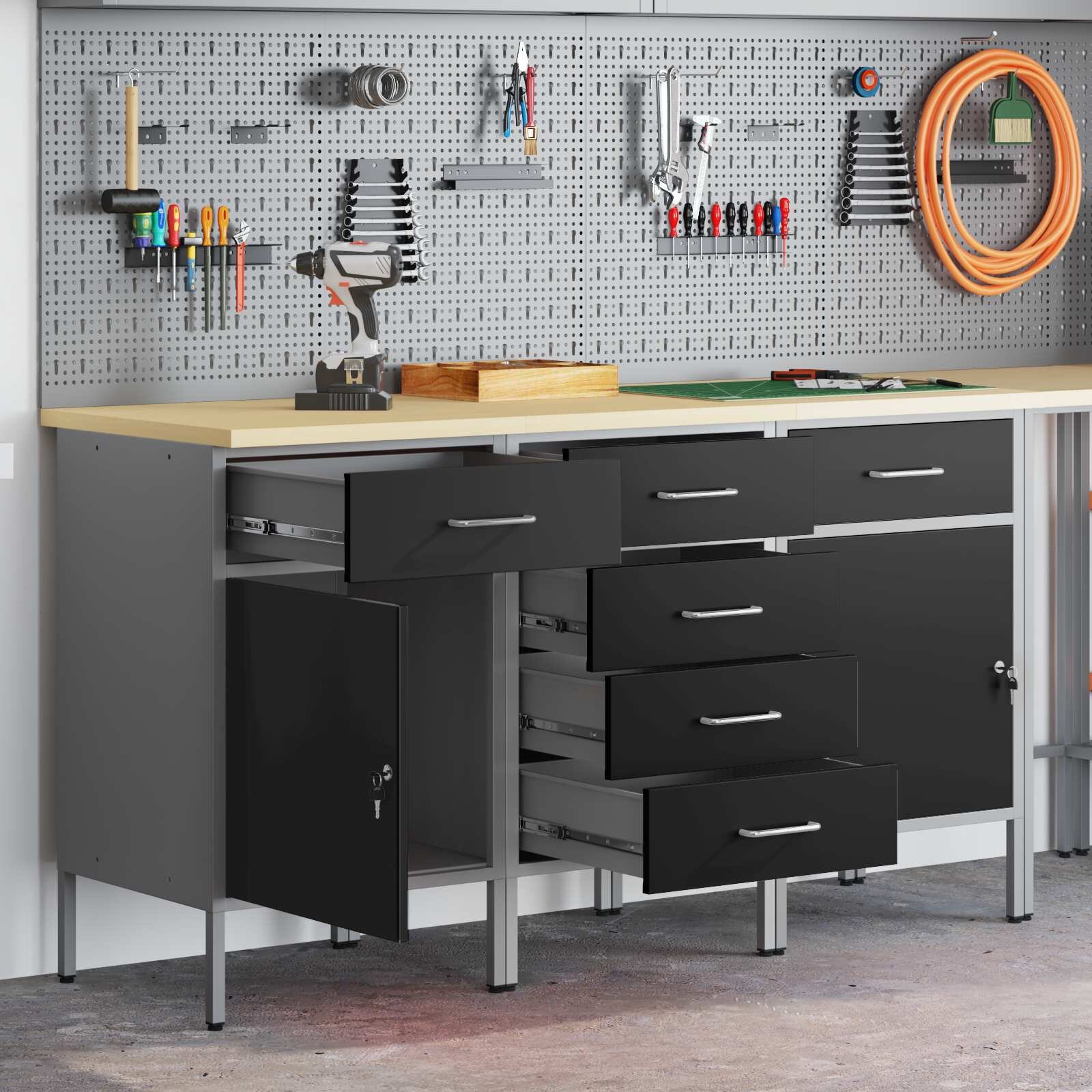 vidaXL Работен кабинет с чекмедже 3 бр. Черен и Сив 150 x 55 x 85 см