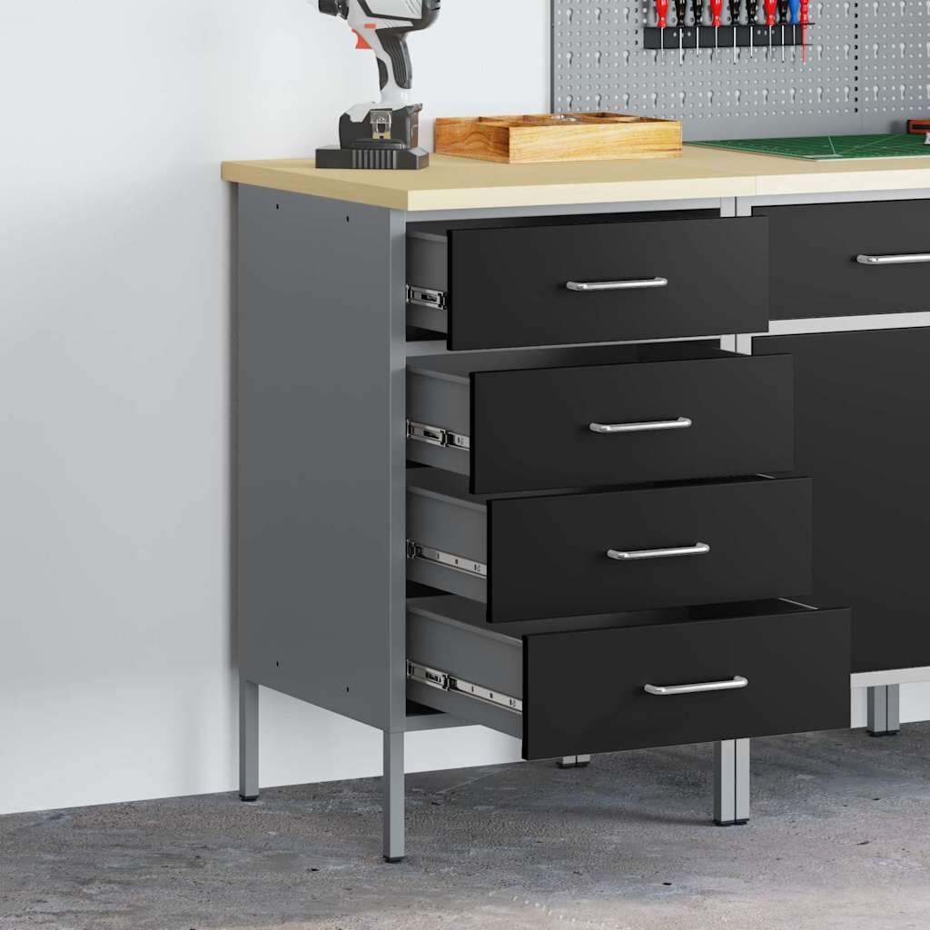 vidaXL Работна маса с чекмедже Черен и Сив 50 x 55 x 85 см