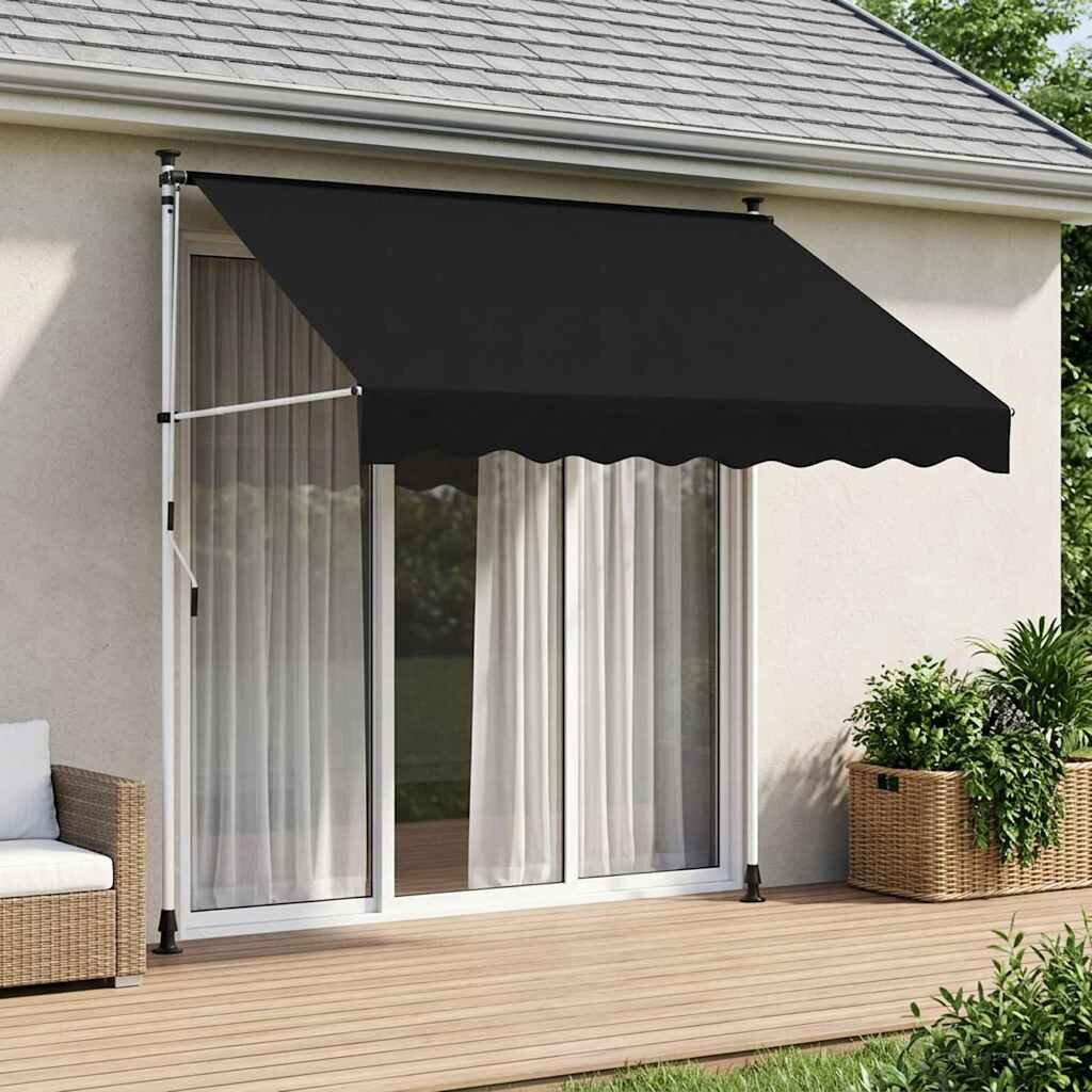 vidaXL Ръчен сгъваем навес Черно 350 cm