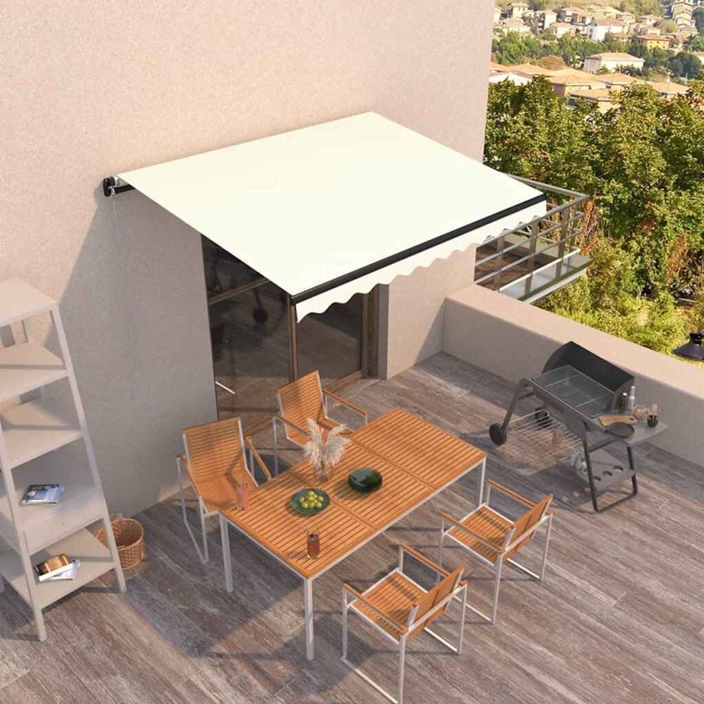 vidaXL Ръчно прибиращ се сенник 350x250 см кремав