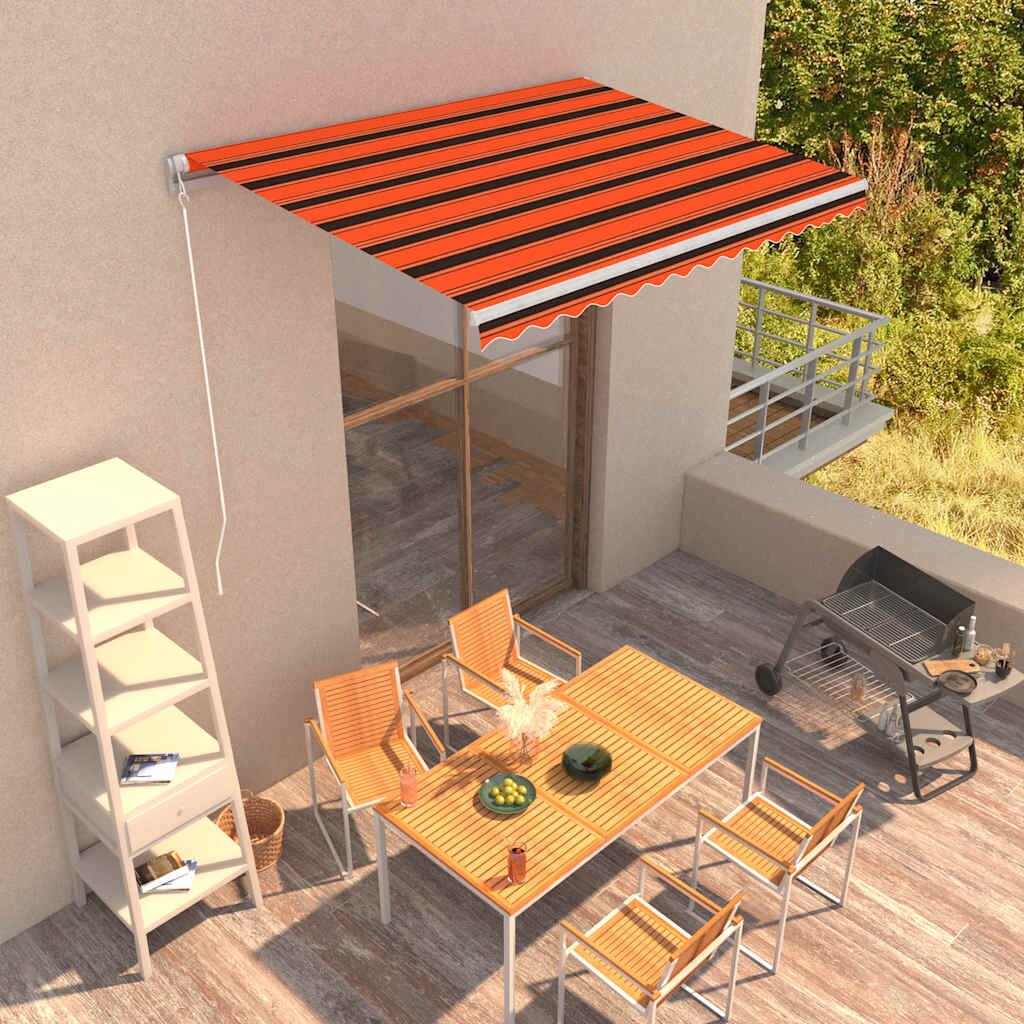 vidaXL Ръчно прибиращ се сенник 350x250 см оранжево и кафяво