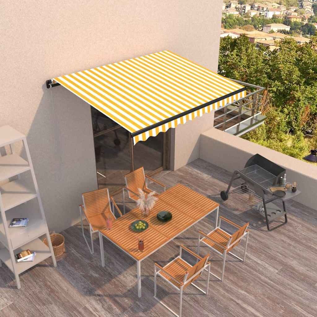 vidaXL Ръчно прибиращ се сенник 350x250 см жълто и бяло