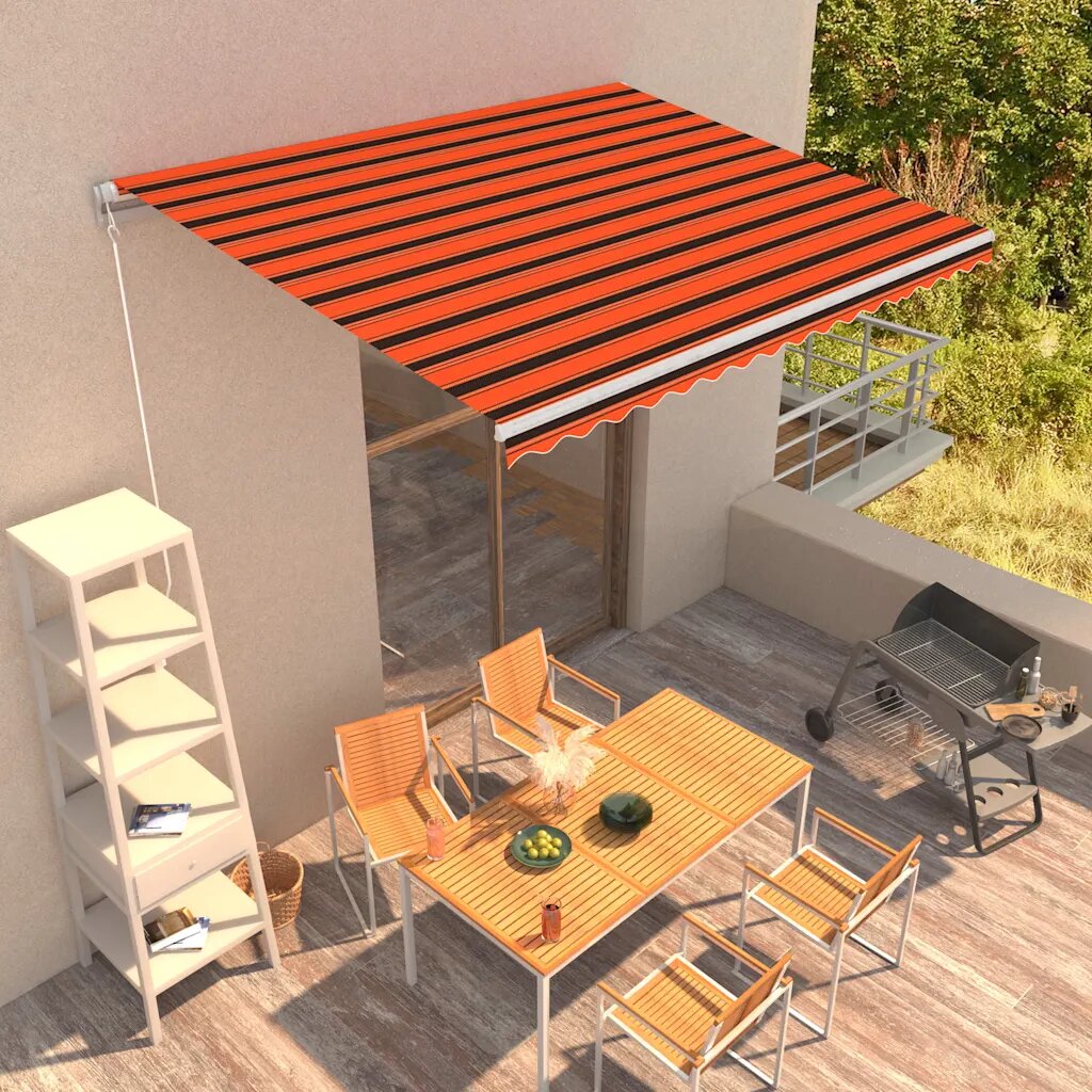 vidaXL Ръчно прибиращ се сенник 400x300 см оранжево и кафяво