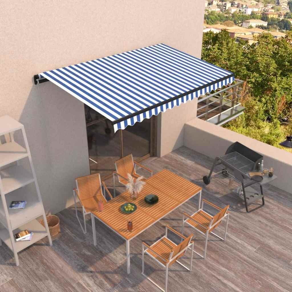 vidaXL Ръчно прибиращ се сенник 400x350 см синьо и бяло