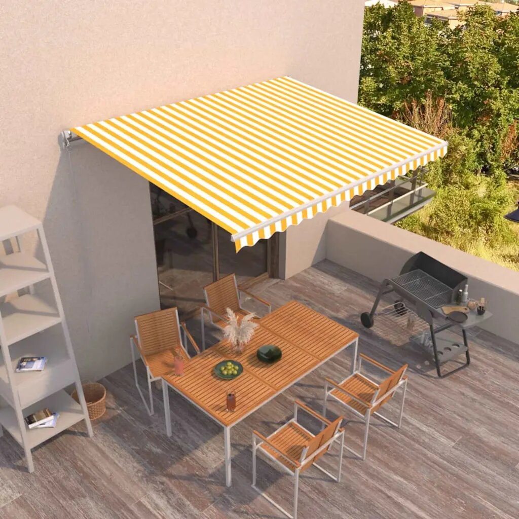 vidaXL Ръчно прибиращ се сенник 400x350 см жълто и бяло