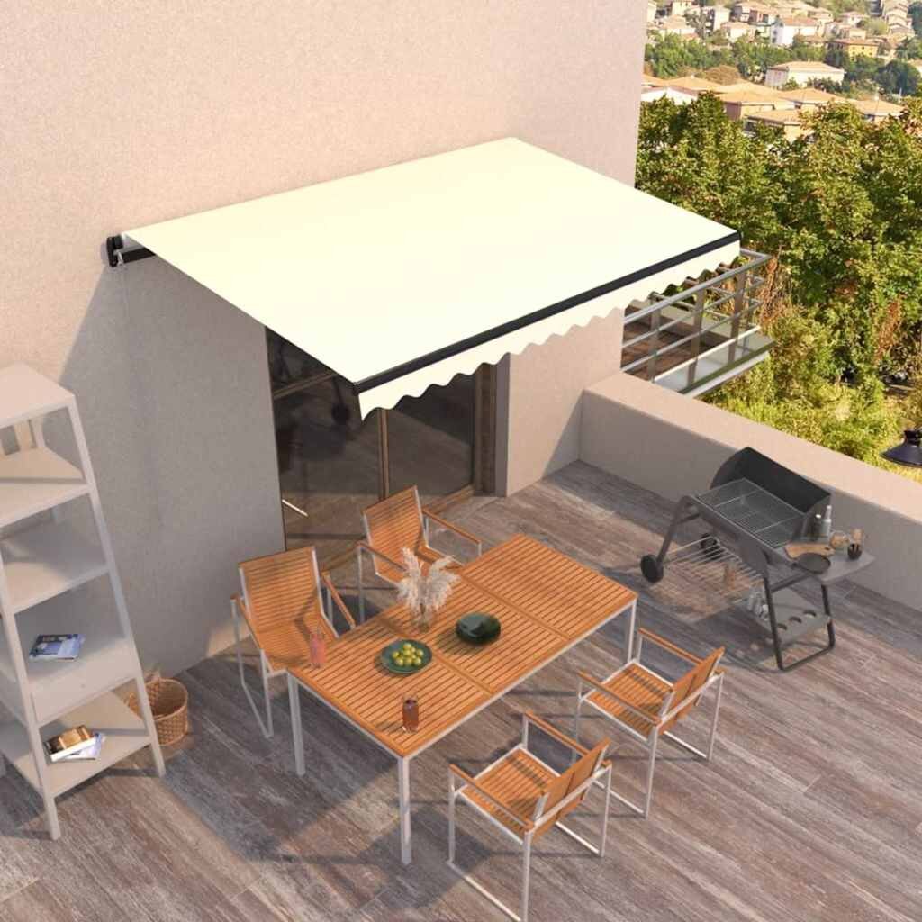 vidaXL Ръчно прибиращ се сенник 450x350 см кремав