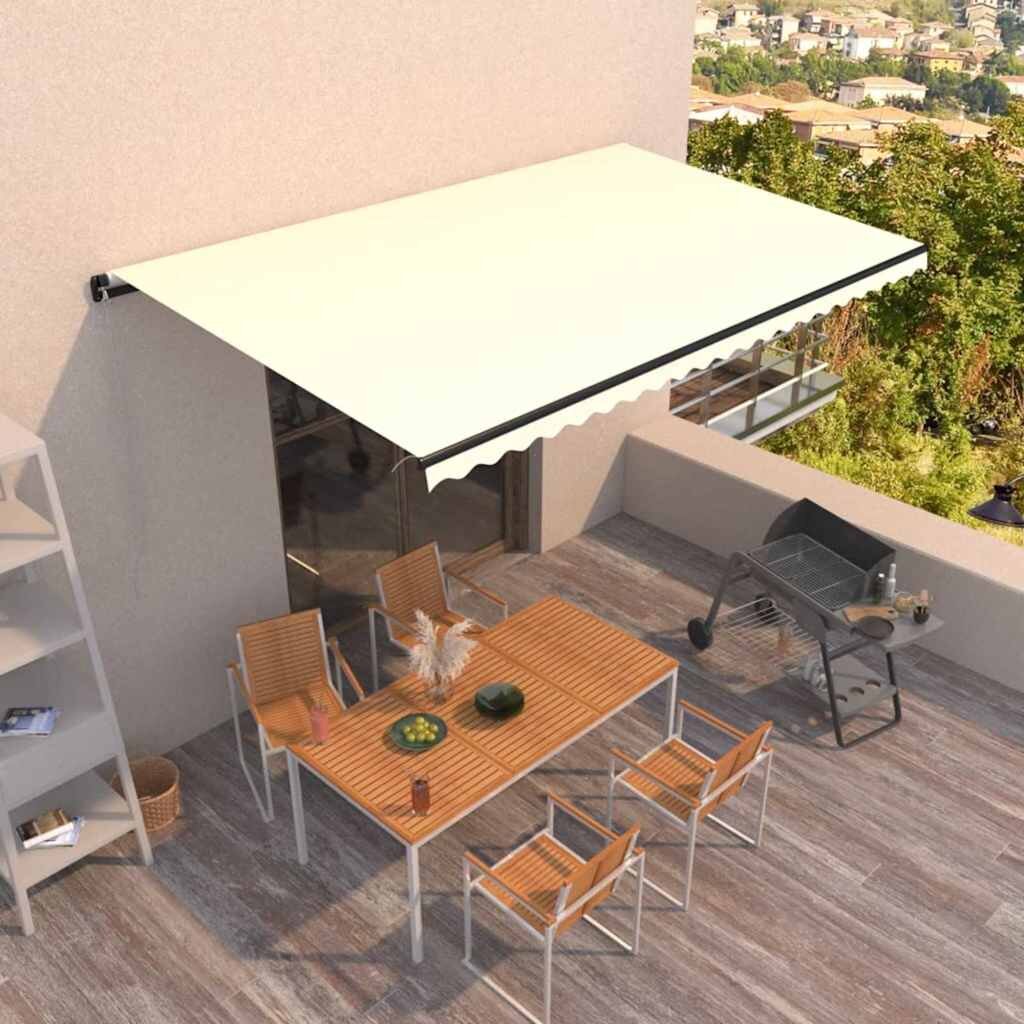 vidaXL Ръчно прибиращ се сенник 500x300 см кремав