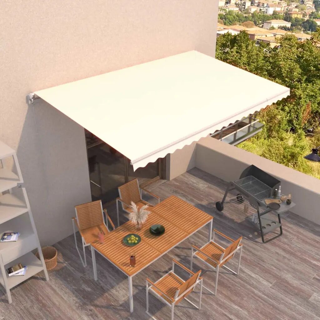 vidaXL Ръчно прибиращ се сенник 500x300 см кремав