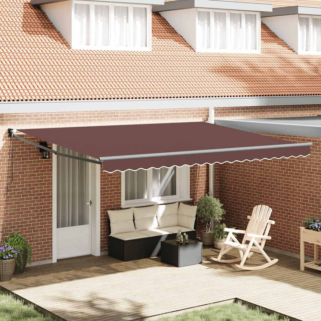 vidaXL Ръчно прибиращ се сенник кафяв 450x300 см