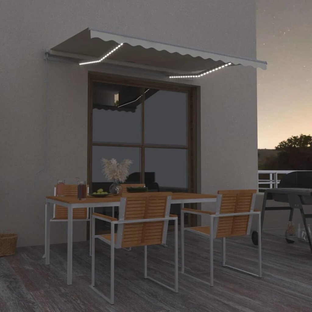 vidaXL Ръчно прибиращ се сенник с LED 350x250 см кремав