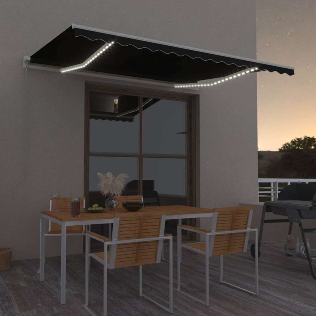 vidaXL Ръчно прибиращ се сенник с LED 400x300 см антрацит
