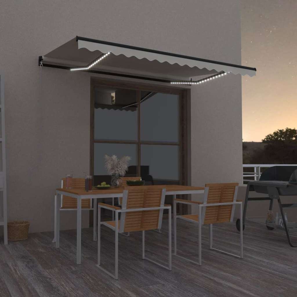 vidaXL Ръчно прибиращ се сенник с LED 400x350 см кремав