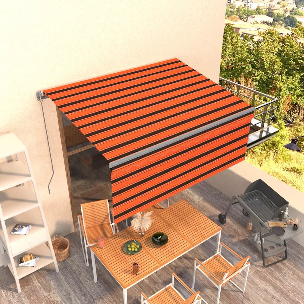 vidaXL Ръчно прибиращ се сенник с щора 35x25 м оранжево-кафяв