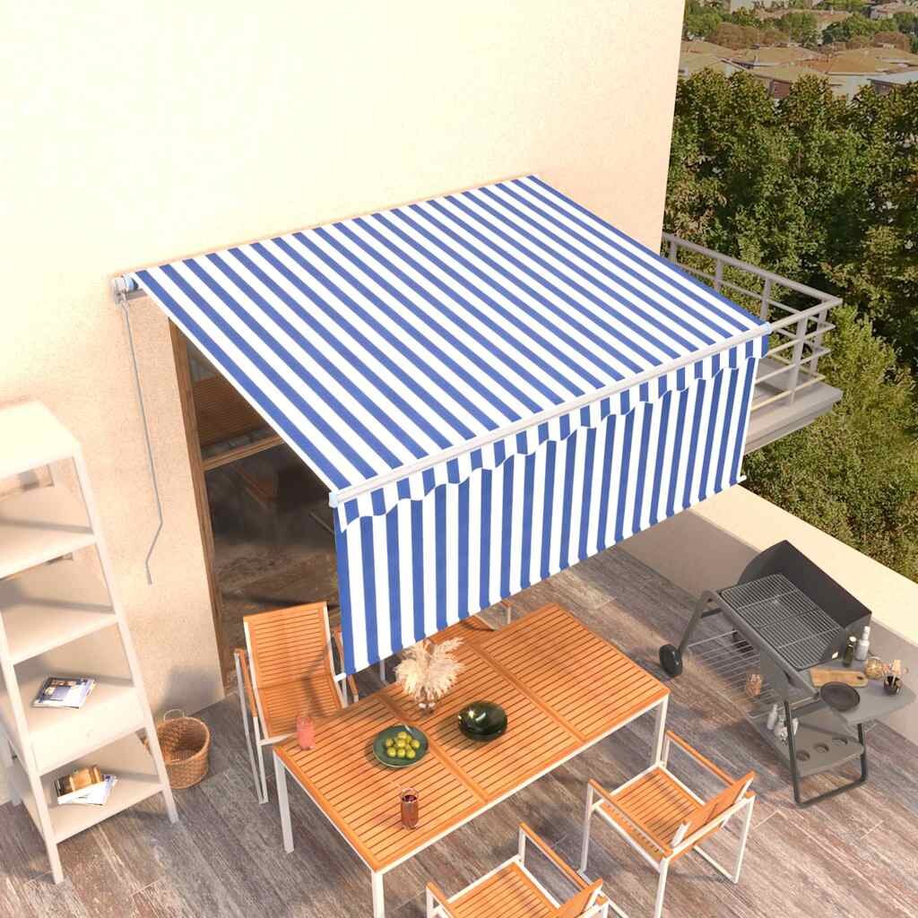 vidaXL Ръчно прибиращ се сенник с щора 35x25 м синьо и бяло