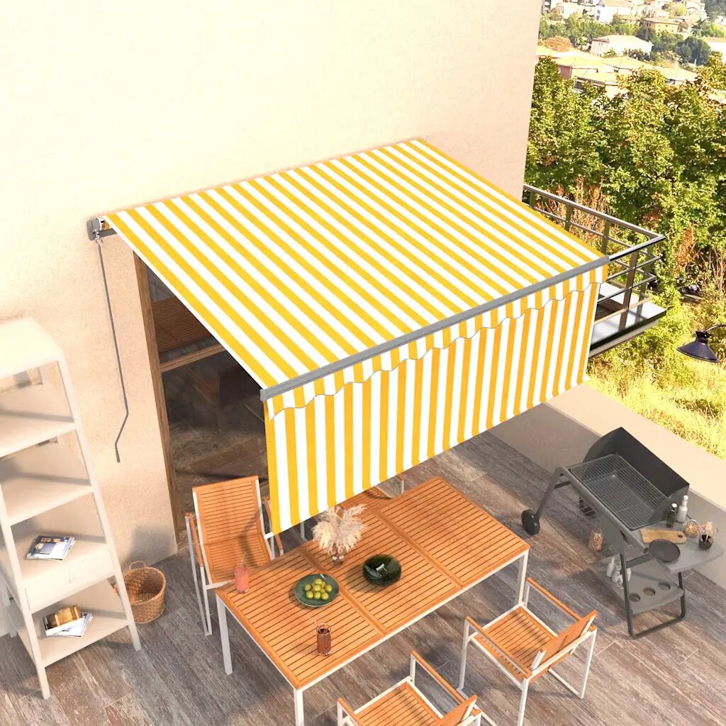 vidaXL Ръчно прибиращ се сенник с щора 35x25 м жълто и бяло