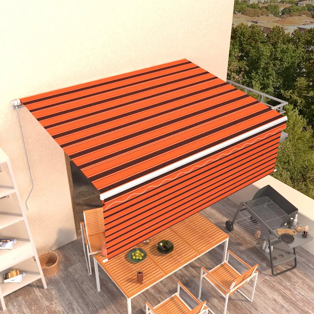 vidaXL Ръчно прибиращ се сенник с щора 4x3 м оранжево-кафяв