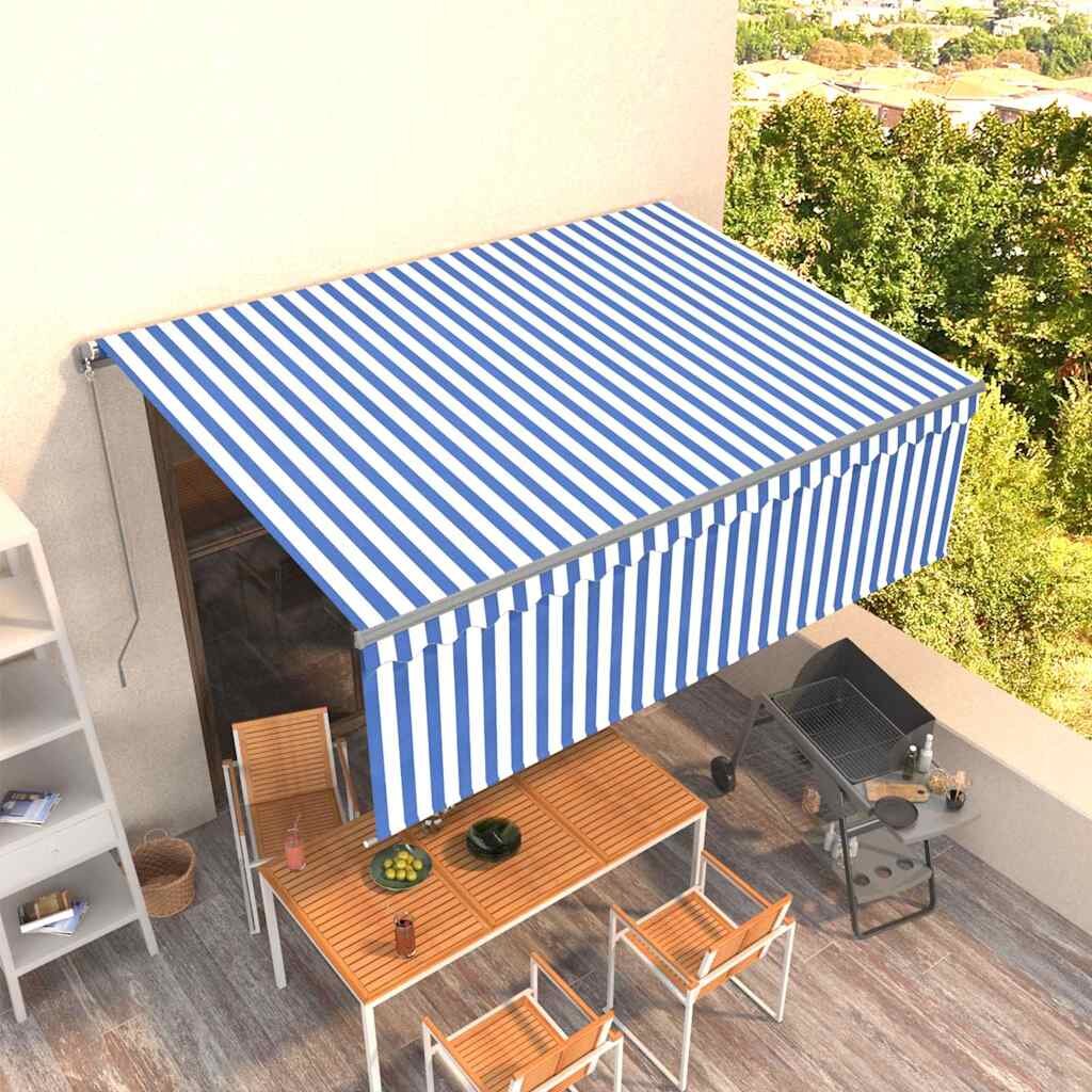 vidaXL Ръчно прибиращ се сенник с щора 4x3 м синьо и бяло