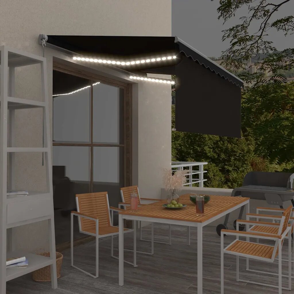 vidaXL Ръчно прибиращ се сенник с щора и LED 35x25 м антрацит