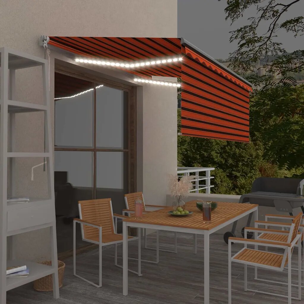 vidaXL Ръчно прибиращ се сенник с щора и LED 35x25 м оранжево-кафяв