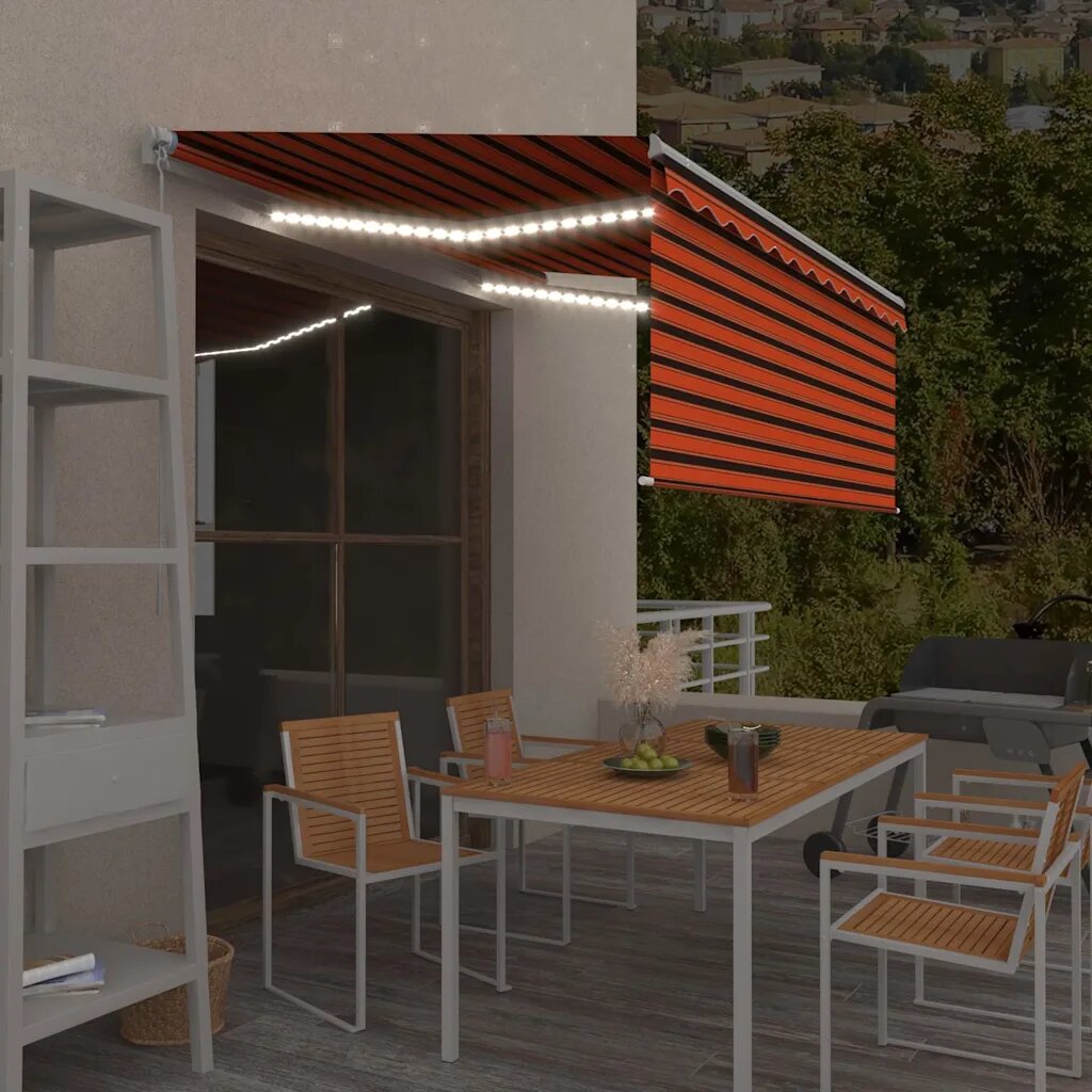 vidaXL Ръчно прибиращ се сенник с щора и LED 35x25 м оранжево-кафяв