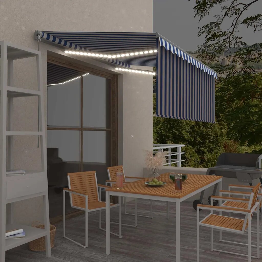 vidaXL Ръчно прибиращ се сенник с щора и LED 35x25 м синьо и бяло
