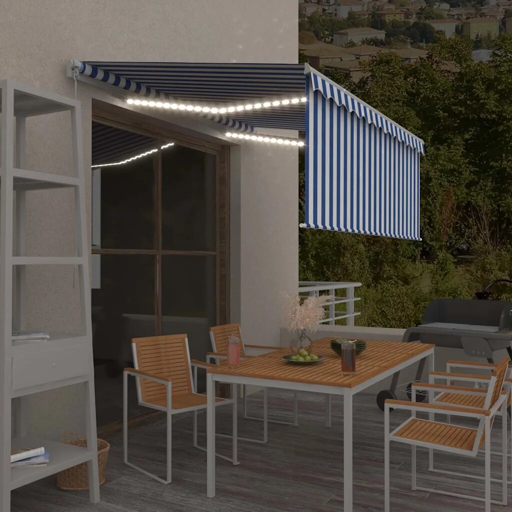vidaXL Ръчно прибиращ се сенник с щора и LED 35x25 м синьо и бяло