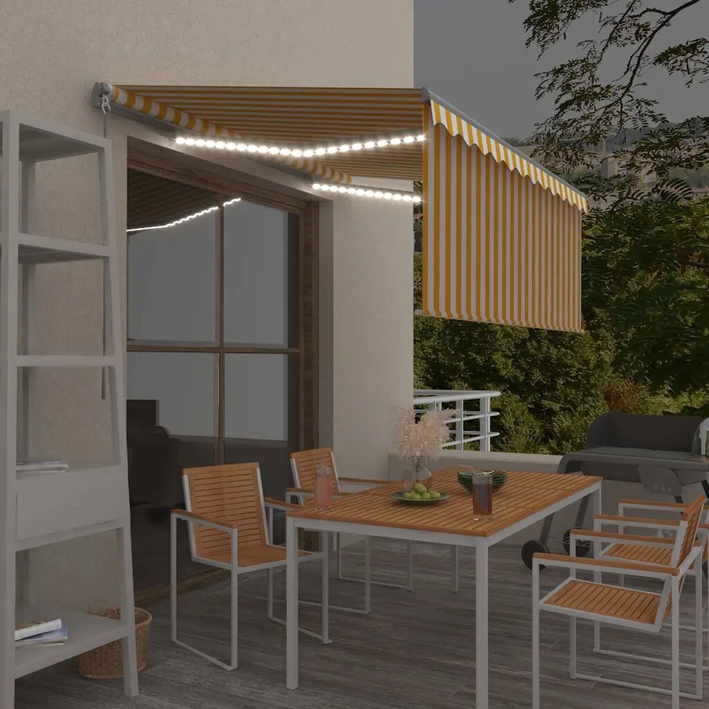 vidaXL Ръчно прибиращ се сенник с щора и LED 35x25 м жълто и бяло