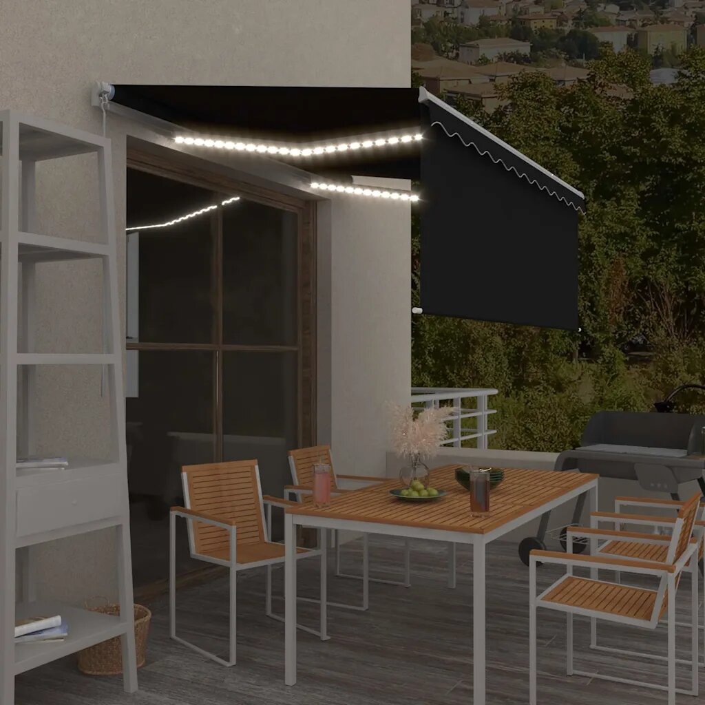 vidaXL Ръчно прибиращ се сенник с щора и LED 3x25 м антрацит